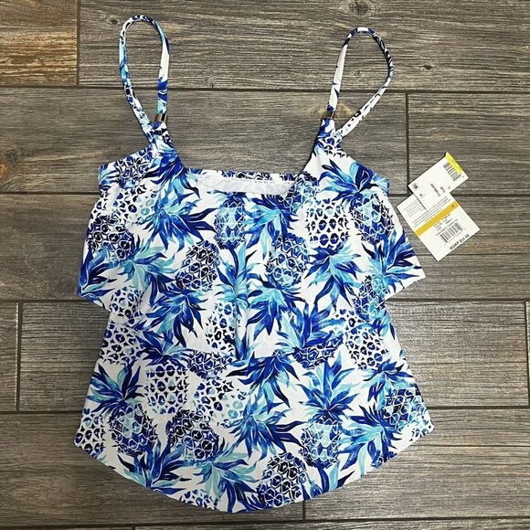 NWT $54 24th & Ocean Women's Small Pina Party Tiered Tankini Swim Top Turquoise - Picture 4 of 16